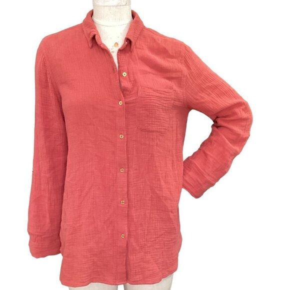 Anne Klein Cotton Gauze Lucile Button Up Top Sz M Dusty Cedar #68Q - Picture 3 of 11